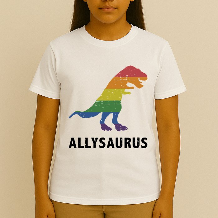 Allysaurus Dinosaur In Rainbow Flag For Ally LGBT Pride T-Shirt