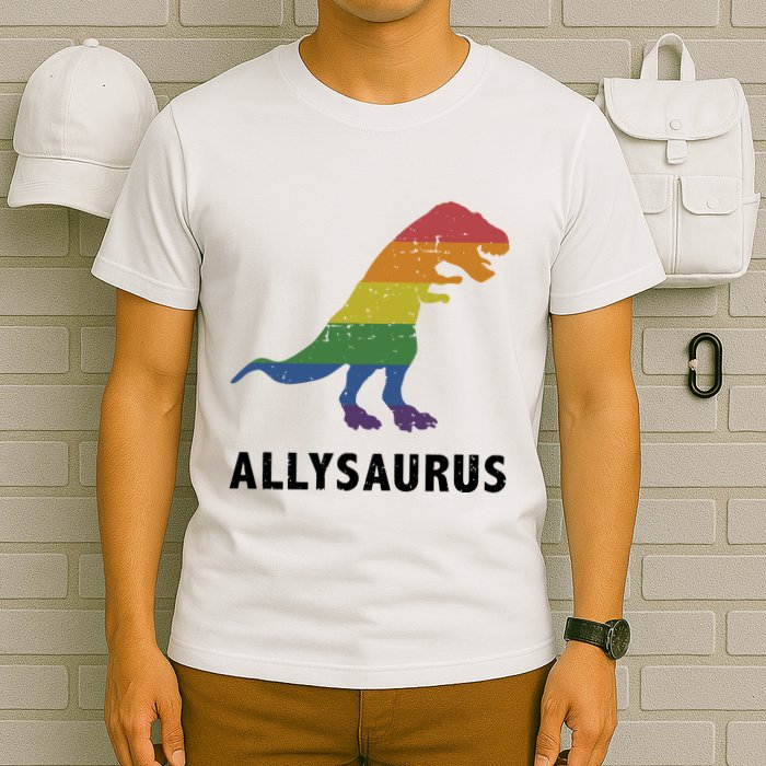 Allysaurus Dinosaur In Rainbow Flag For Ally LGBT Pride T-Shirt