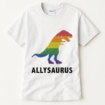 Allysaurus Dinosaur In Rainbow Flag For Ally LGBT Pride Tall T-Shirt