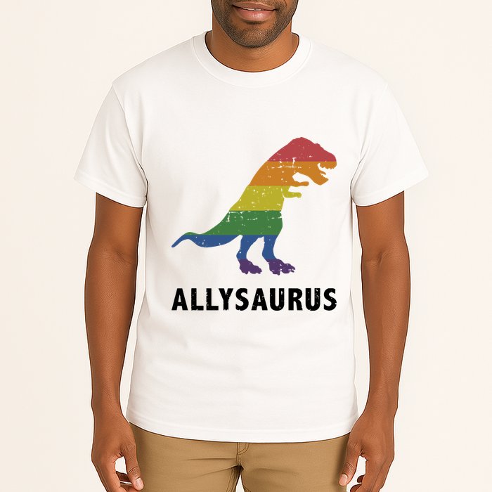 Allysaurus Dinosaur In Rainbow Flag For Ally LGBT Pride Tall T-Shirt