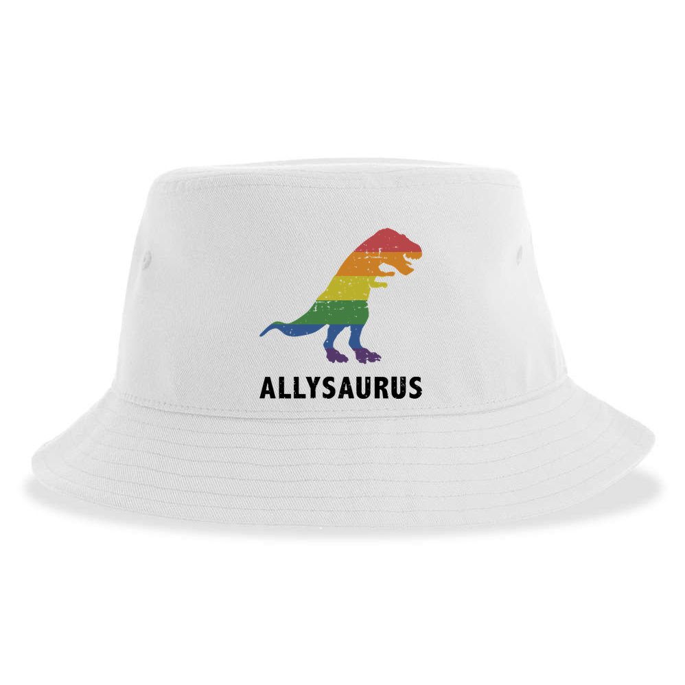 Allysaurus Dinosaur In Rainbow Flag For Ally LGBT Pride Sustainable Bucket Hat