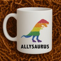 Allysaurus Dinosaur In Rainbow Flag For Ally LGBT Pride Mug
