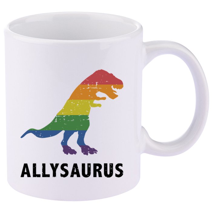 Allysaurus Dinosaur In Rainbow Flag For Ally LGBT Pride 11oz C Handle Ceramic Mug