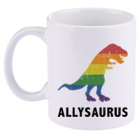 Allysaurus Dinosaur In Rainbow Flag For Ally LGBT Pride 11oz C Handle Ceramic Mug