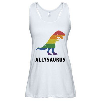 Allysaurus Dinosaur In Rainbow Flag For Ally LGBT Pride Ladies Essential Flowy Tank