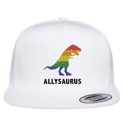 Allysaurus Dinosaur In Rainbow Flag For Ally LGBT Pride Flat Bill Trucker Hat
