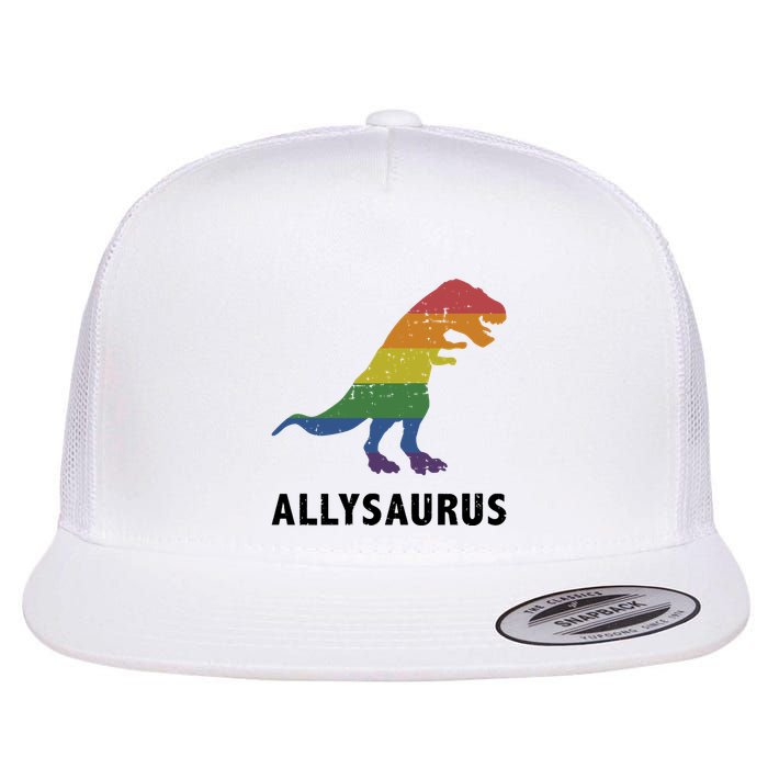 Allysaurus Dinosaur In Rainbow Flag For Ally LGBT Pride Flat Bill Trucker Hat