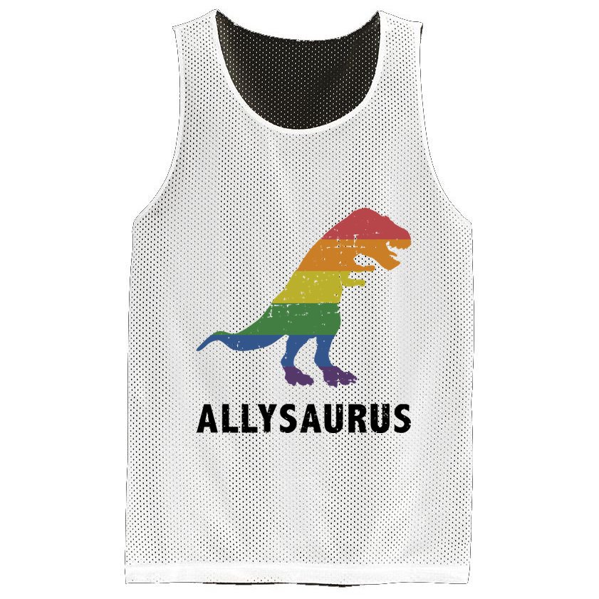 Allysaurus Dinosaur In Rainbow Flag For Ally LGBT Pride Mesh Reversible Basketball Jersey Tank