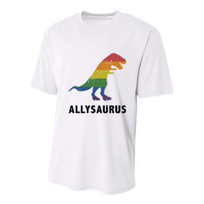 Allysaurus Dinosaur In Rainbow Flag For Ally LGBT Pride Youth Performance Sprint T-Shirt