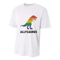 Allysaurus Dinosaur In Rainbow Flag For Ally LGBT Pride Youth Performance Sprint T-Shirt