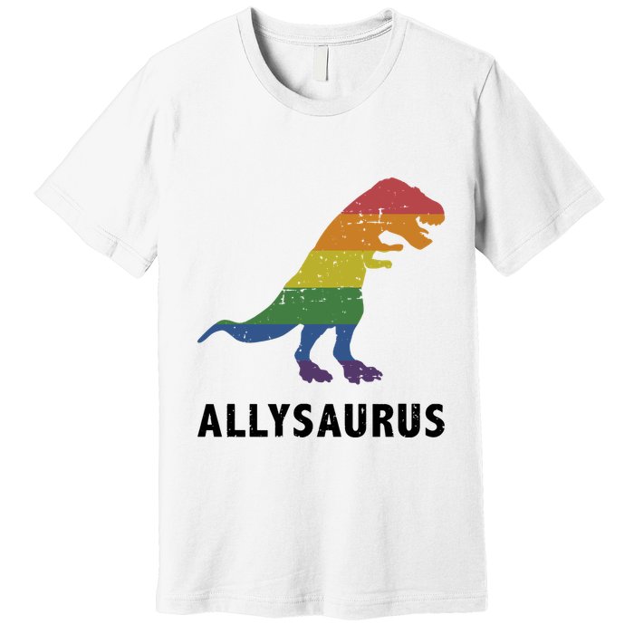 Allysaurus Dinosaur In Rainbow Flag For Ally LGBT Pride Premium T-Shirt