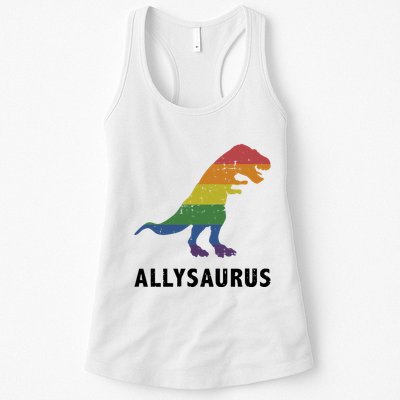 Allysaurus Dinosaur In Rainbow Flag For Ally LGBT Pride Womens Tank Top