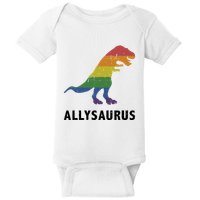 Allysaurus Dinosaur In Rainbow Flag For Ally LGBT Pride Baby Bodysuit
