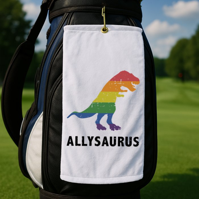 Allysaurus Dinosaur In Rainbow Flag For Ally LGBT Pride Golf Towel