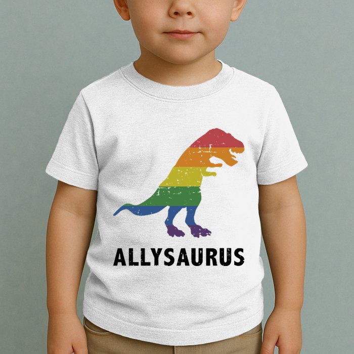 Allysaurus Dinosaur In Rainbow Flag For Ally LGBT Pride Toddler T-Shirt