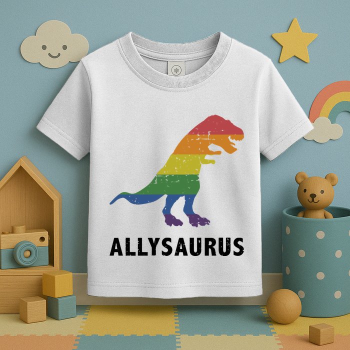 Allysaurus Dinosaur In Rainbow Flag For Ally LGBT Pride Toddler T-Shirt
