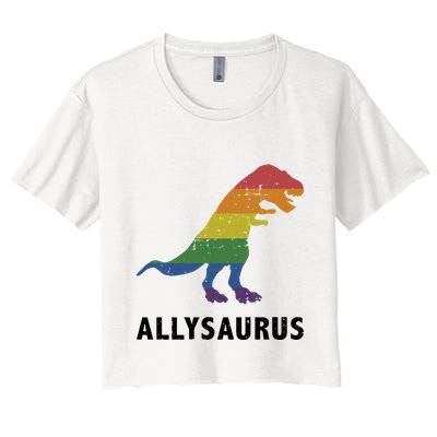 Allysaurus Dinosaur In Rainbow Flag For Ally LGBT Pride Crop Top
