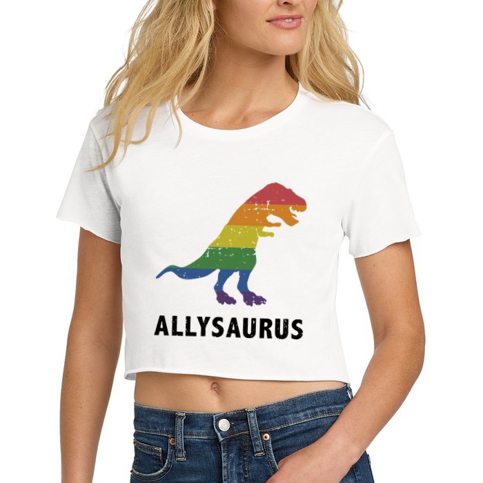 Allysaurus Dinosaur In Rainbow Flag For Ally LGBT Pride Crop Top