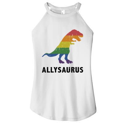 Allysaurus Dinosaur In Rainbow Flag For Ally LGBT Pride Women's Perfect Tri Rocker Tank