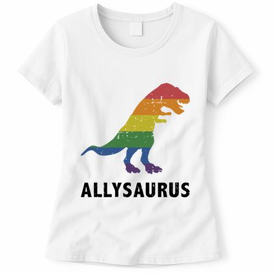 Allysaurus Dinosaur In Rainbow Flag For Ally LGBT Pride Womens T-Shirt