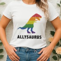 Allysaurus Dinosaur In Rainbow Flag For Ally LGBT Pride Womens T-Shirt