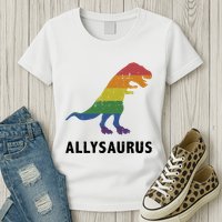 Allysaurus Dinosaur In Rainbow Flag For Ally LGBT Pride Womens T-Shirt