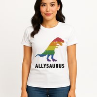 Allysaurus Dinosaur In Rainbow Flag For Ally LGBT Pride Womens T-Shirt