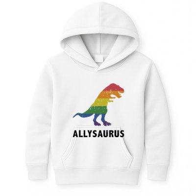 Allysaurus Dinosaur In Rainbow Flag For Ally LGBT Pride Kids Hoodie
