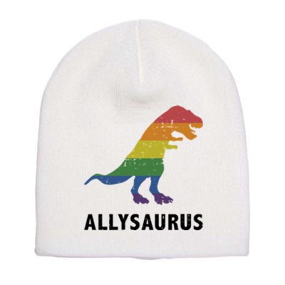 Allysaurus Dinosaur In Rainbow Flag For Ally LGBT Pride Short Acrylic Beanie
