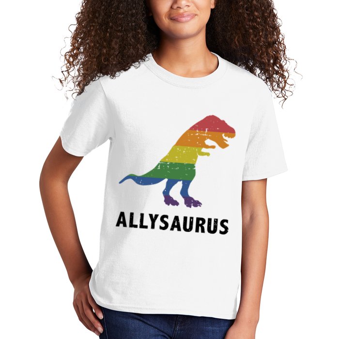 Allysaurus Dinosaur In Rainbow Flag For Ally LGBT Pride Kids T-Shirt