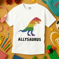 Allysaurus Dinosaur In Rainbow Flag For Ally LGBT Pride Kids T-Shirt