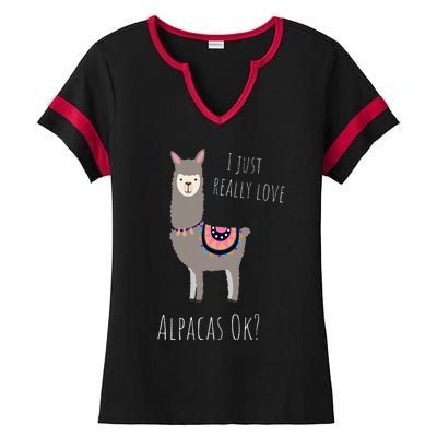 Alpaca Design - I Just Really Love Alpacas Ok Ladies Halftime Notch Neck Tee