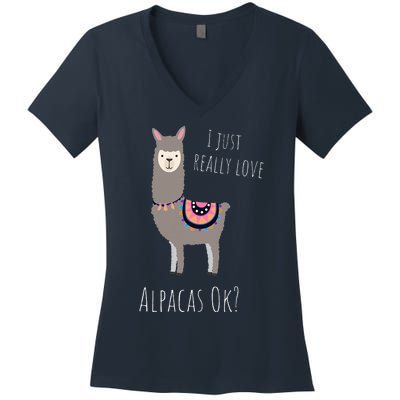 Alpaca Design - I Just Really Love Alpacas Ok Women's V-Neck T-Shirt