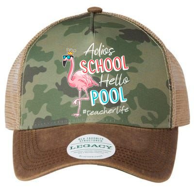 Adios School Hello Pool Teacher Life Flamingo Legacy Tie Dye Trucker Hat