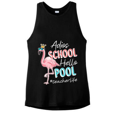 Adios School Hello Pool Teacher Life Flamingo Ladies PosiCharge Tri-Blend Wicking Tank