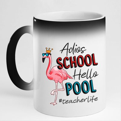 Adios School Hello Pool Teacher Life Flamingo 11oz Black Color Changing Mug