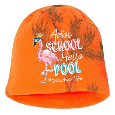 Adios School Hello Pool Teacher Life Flamingo Kati - Camo Knit Beanie