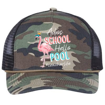 Adios School Hello Pool Teacher Life Flamingo Retro Rope Trucker Hat Cap