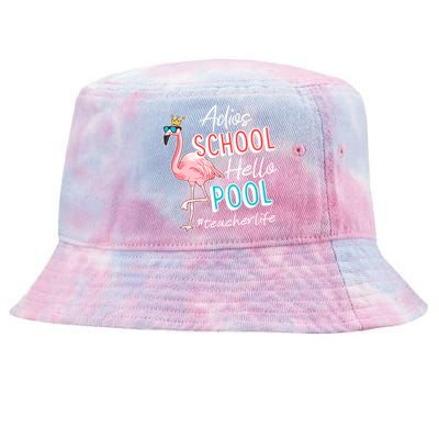 Adios School Hello Pool Teacher Life Flamingo Tie-Dyed Bucket Hat