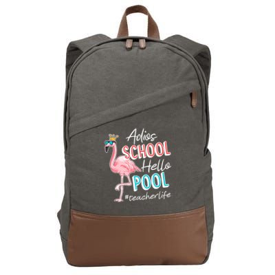 Adios School Hello Pool Teacher Life Flamingo Cotton Canvas Backpack