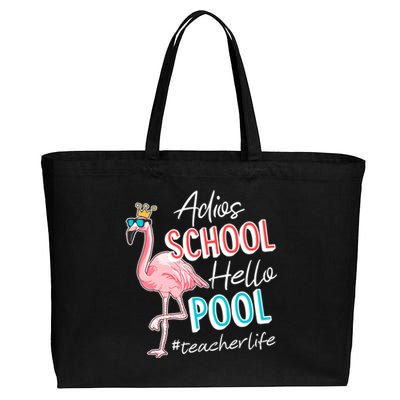 Adios School Hello Pool Teacher Life Flamingo Cotton Canvas Jumbo Tote