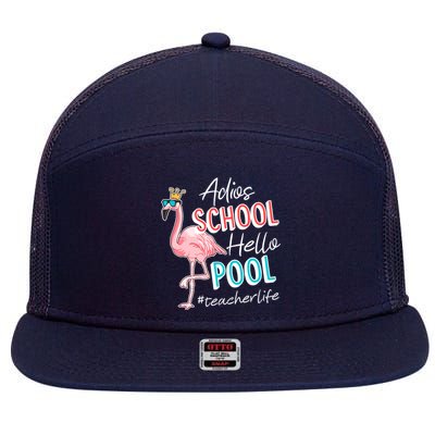 Adios School Hello Pool Teacher Life Flamingo 7 Panel Mesh Trucker Snapback Hat