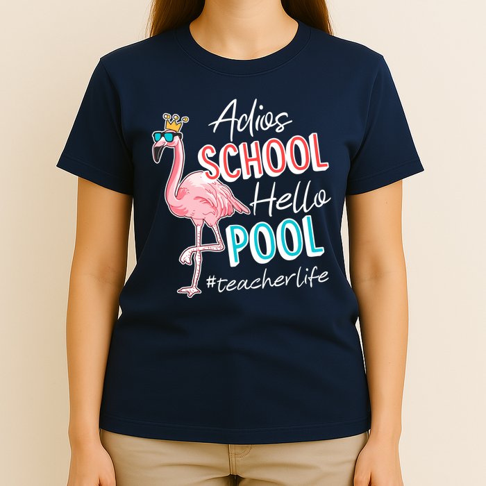 Adios School Hello Pool Teacher Life Flamingo T-Shirt