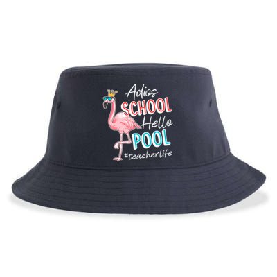 Adios School Hello Pool Teacher Life Flamingo Sustainable Bucket Hat