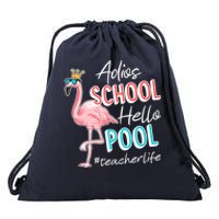 Adios School Hello Pool Teacher Life Flamingo Drawstring Bag