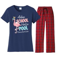 Adios School Hello Pool Teacher Life Flamingo Women's Flannel Pajama Set