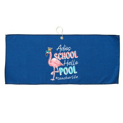 Adios School Hello Pool Teacher Life Flamingo Large Microfiber Waffle Golf Towel