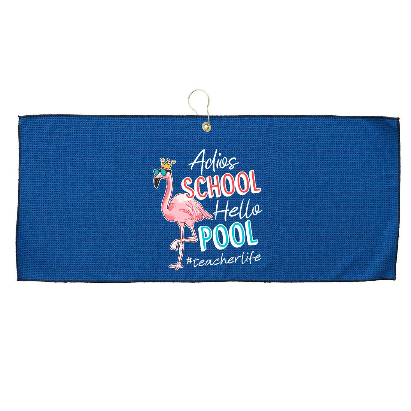 Adios School Hello Pool Teacher Life Flamingo Large Microfiber Waffle Golf Towel