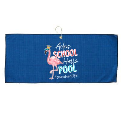 Adios School Hello Pool Teacher Life Flamingo Large Microfiber Waffle Golf Towel