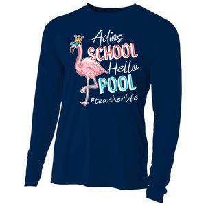 Adios School Hello Pool Teacher Life Flamingo Cooling Performance Long Sleeve Crew